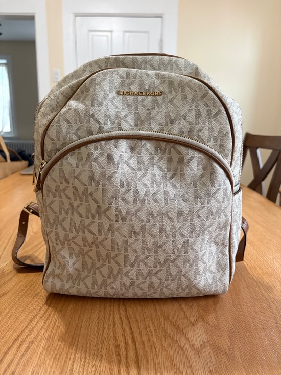 Michael Kors MK Signature Backpack Vanilla Brown Leather Trim Medium Bag main image 6